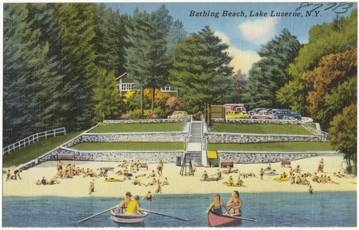 Bathing beach, Lake Luzerne, N. Y. - Digital Commonwealth