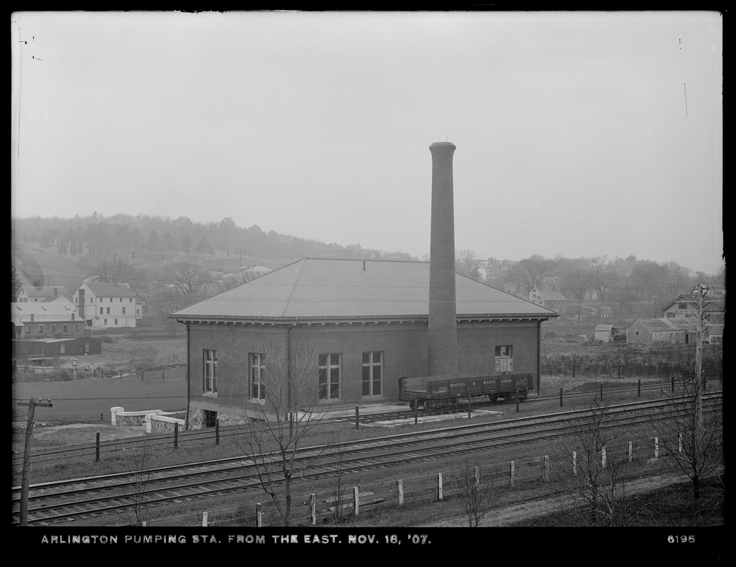 Distribution Department, Arlington Pumping Station, from the east, Arlington, Mass., Nov. 18, 1907