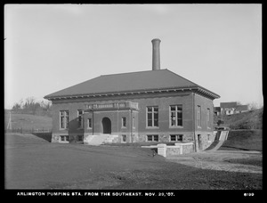 Distribution Department, Arlington Pumping Station, from the southeast, Arlington, Mass., Nov. 29, 1907