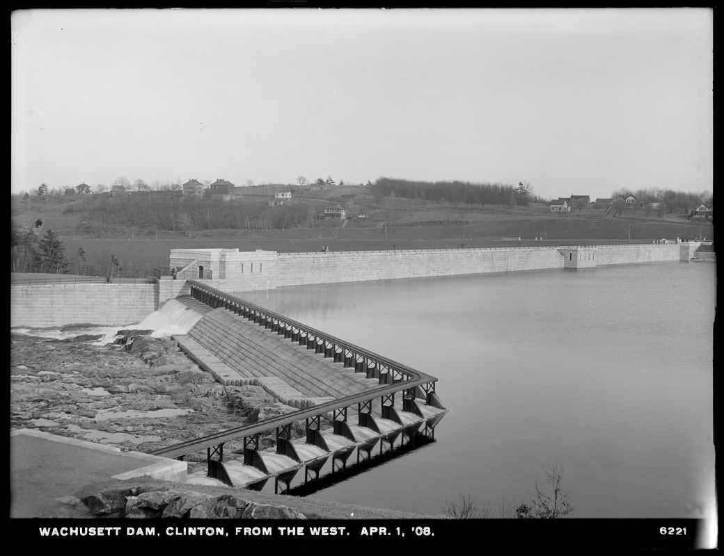 Wachusett Dam, dam, from the west, Waste Weir, Clinton, Mass., Apr. 1, 1908