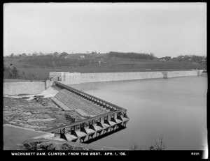 Wachusett Dam, dam, from the west, Waste Weir, Clinton, Mass., Apr. 1, 1908