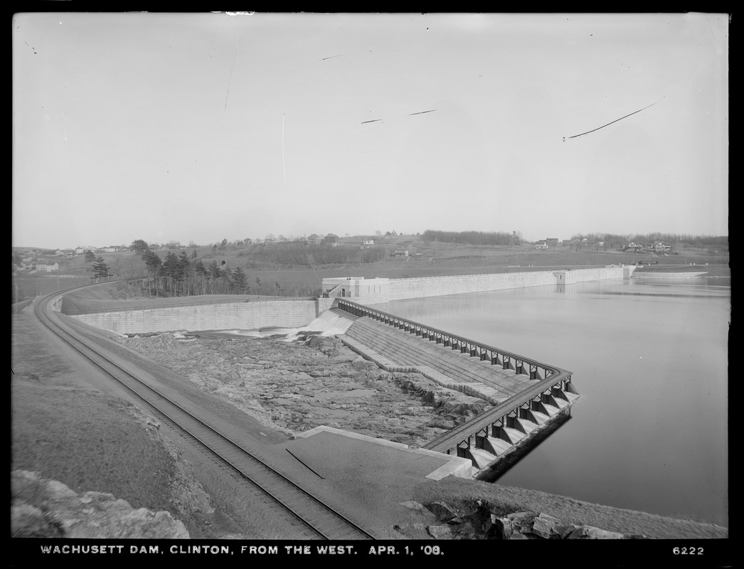 Wachusett Dam, dam, from the west, Waste Weir, Clinton, Mass., Apr. 1, 1908