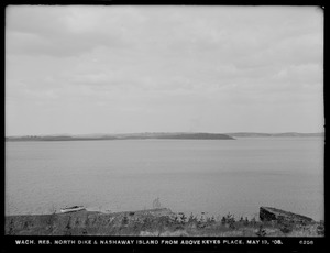Wachusett Reservoir, North Dike and Nashaway Island, from above keyes place; scow pictured, Clinton, Mass., May 13, 1908