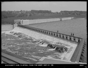 Wachusett Dam, dam and waste weir, visit by MWSB board members and officials of cities and towns in the Metropolitan Water District (approximately 120 people attended), Clinton, Mass., May 27, 1908