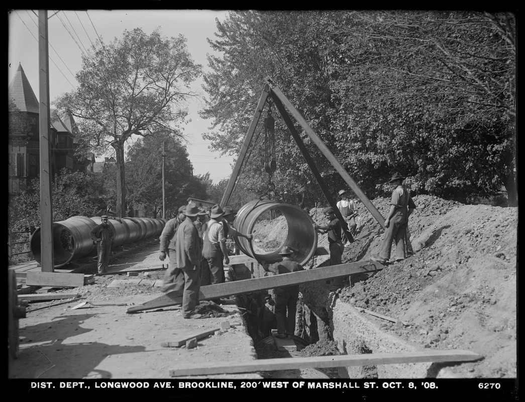 Distribution Department, Low Service Pipe Lines, 48-inch pipe, Longwood Avenue, 200 feet west of Marshall Street, Brookline, Mass., Oct. 8, 1908