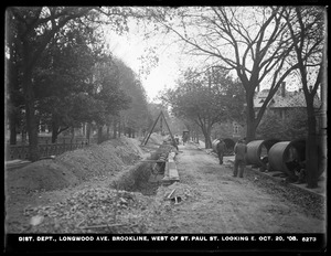Distribution Department, Low Service Pipe Lines, 48-inch pipe, Longwood Avenue, west of St. Paul Street, looking east, Brookline, Mass., Oct. 20, 1908
