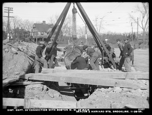 Distribution Department, Low Service Pipe Lines, 36-inch connection with Boston Water Works 48-inch main at Beacon and Harvard Streets, Brookline, Mass., Nov. 28, 1908