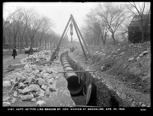 Distribution Department, Low Service Pipe Lines, 48-inch pipe, Beacon Street at corner of Marion Street, Brookline, Mass., Apr. 20, 1909