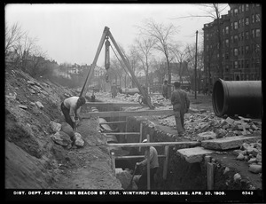Distribution Department, Low Service Pipe Lines, 48-inch pipe, Beacon Street at corner of Winthrop Road, Brookline, Mass., Apr. 20, 1909