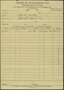 Receipt from Joseph M. O'Callaghan Co., wholesale floor coverings