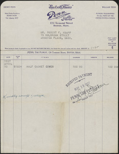 Receipt from Penn the Florist for Mr. Robert F. Knapp, May 18, 1937