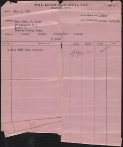 Receipt from The Rostand Mfg. Co. for Mrs. Robert F. Knapp, Jan. 2, 1931