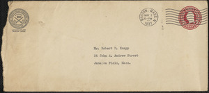 Envelope addressed to Mr. Robert F. Knapp, 24 John A. Andrew Street, Jamaica Plain, Mass. from Forest Hills Cemetery