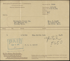 Receipt from Stiles Furniture Company for Mrs. J. Knapp, February 4, 1932