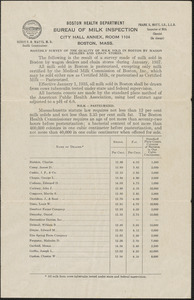 Monthly survey of the quality of milk sold in Boston by wagon dealers and chain stores