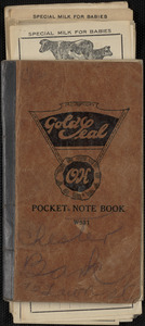 Pocket notebook with notes and milk delivery invoices