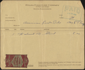 Receipt from Stiles Furniture Company for Mrs. R. J. Knapp, Aug 29, 1929