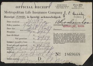 Receipt from Metropolitan Life Insurance Company for Robert F. Knapp, February 17, 1937