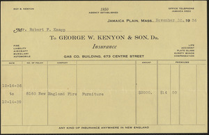 Insurance document from George W. Kenyon & Son, Dr., for Mr. Robert F. Knapp, November 30, 1936