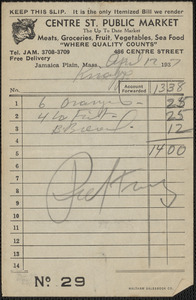 Invoices from Centre Street Public Market for Knapp, April 3 - 17, 1937