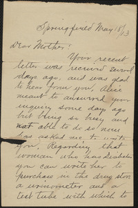 Partial letter to Mother, May 18, 1913