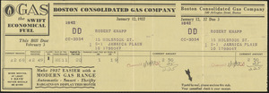 Invoice from Boston Consolidated Gas Company for Robert Knapp, January 12, 1937