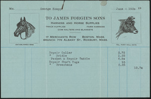 Invoice from James Forgie's Sons for George Knapp, June 4, 1920