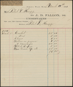 Receipt from J.D. Fallon, Dr., undertaker, for Mr. Robert F. Knapp, March 11, 1911