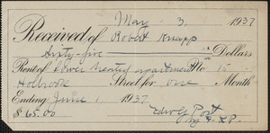 Receipt from Edny[?] Port for Robert Knapp, May 3, 1937