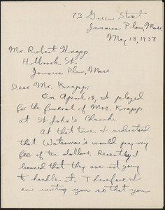 Letter from Wesley A. Day to Mr. Robert Knapp, May 18, 1937