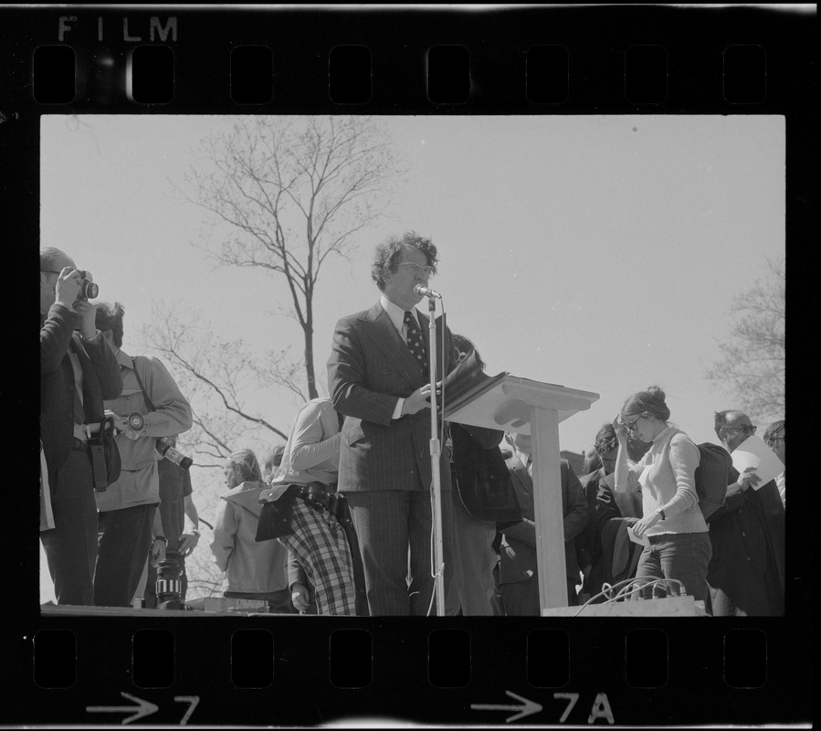 Senator Vance Hartke of Indiana speaking at an anti-Vietnam War rally on the Boston Common