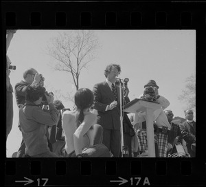 Senator Vance Hartke of Indiana speaking at an anti-Vietnam War rally on the Boston Common