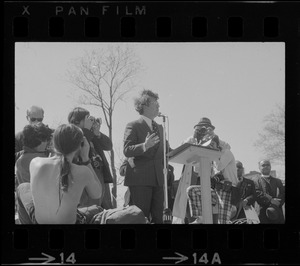 Senator Vance Hartke of Indiana speaking at an anti-Vietnam War rally on the Boston Common