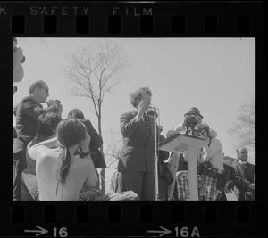 Senator Vance Hartke of Indiana speaking at an anti-Vietnam War rally on the Boston Common