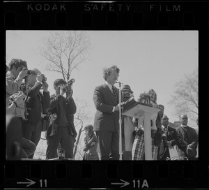 Senator Vance Hartke of Indiana speaking at an anti-Vietnam War rally on the Boston Common