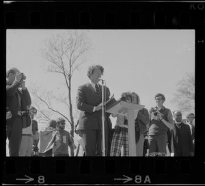 Senator Vance Hartke of Indiana speaking at an anti-Vietnam War rally on the Boston Common