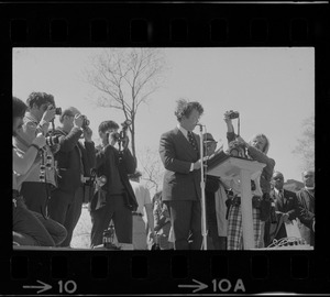 Senator Vance Hartke of Indiana speaking at an anti-Vietnam War rally on the Boston Common