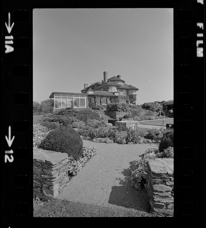 Side view of main house and gardens of Hammersmith Farm, the