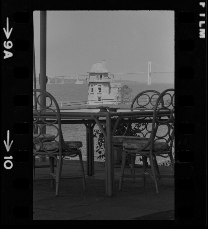 View of windmill guest house from a porch on Hammersmith Farm, the Auchincloss estate in Newport, R.I.