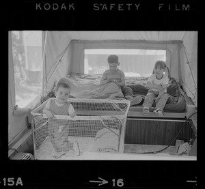 The Hinds children seen inside their family camper