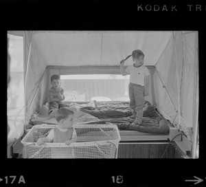 The Hinds children seen inside their family camper
