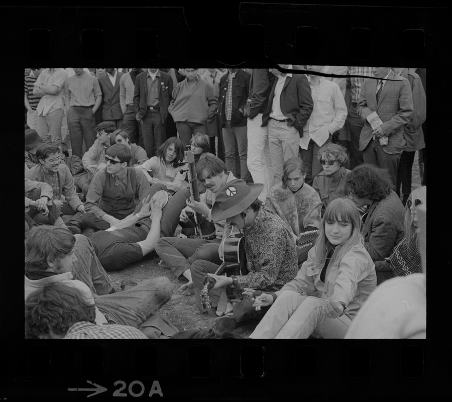 Hippies playing music on the Boston Common