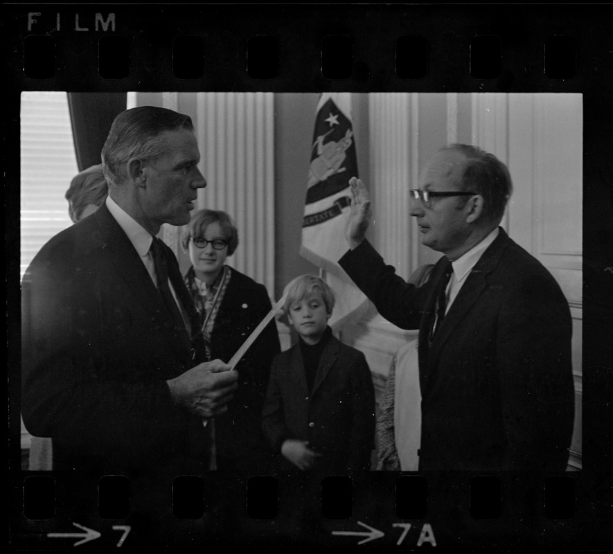 Robert Wood being sworn in as new MBTA Board Chairman by Governor