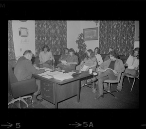 Mayor of Woburn, Edward Gill, meets with a youth organization to discuss recent tensions