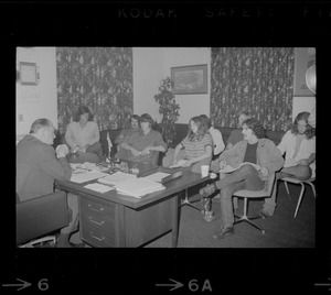 Mayor of Woburn, Edward Gill, meets with a youth organization to discuss recent tensions