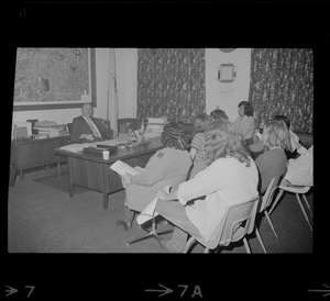 Mayor of Woburn, Edward Gill, meets with a youth organization to discuss recent tensions