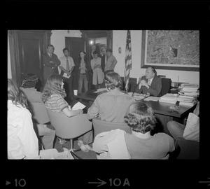 Mayor of Woburn, Edward Gill, meets with a youth organization to discuss recent tensions