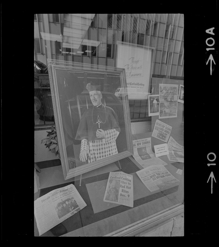 Window display about Cardinal Cushing through the years