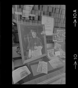 Window display about Cardinal Cushing through the years