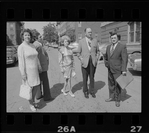 Outside Middlesex County Courthouse are Mrs. Florence Volpe, Arthur Volpe, Mrs. Gill, Woburn ex-Mayor Edward F. Gill and Charles J. DiPanfilo